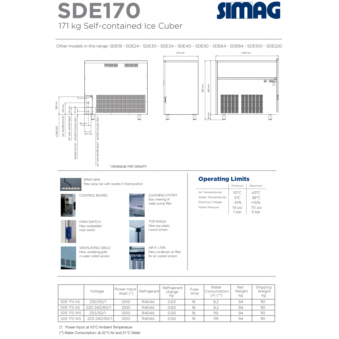 Commercial Ice Cube Maker Simag SDE170 Ice Machine Sale UK